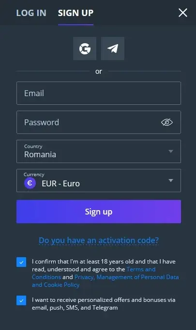 Jet Casino Formular de Înregistrare